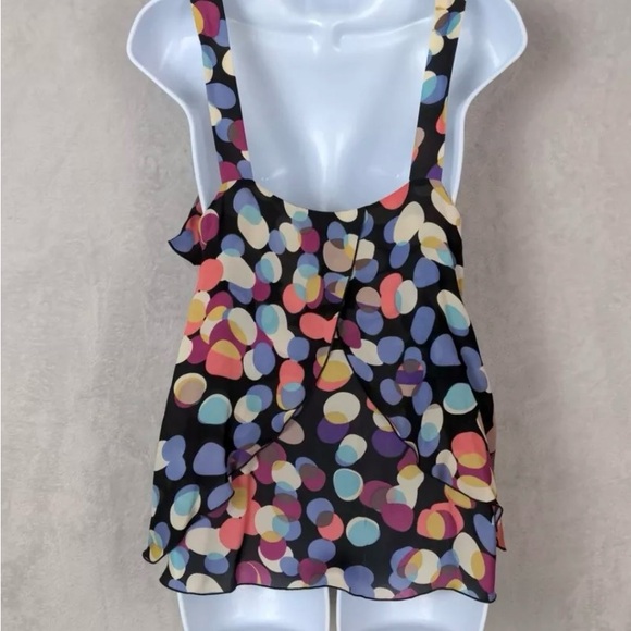 Anthropology Odille 100% Silk Tank Blouse Black Colorful Tiered Ruffles (size 6) - Picture 3 of 10
